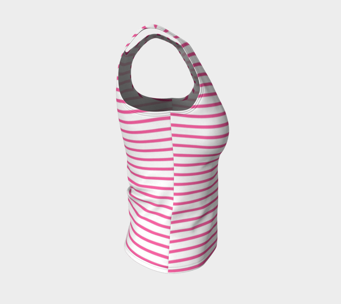 Striped Fitted Tank Top - Pink on White - SummerTies