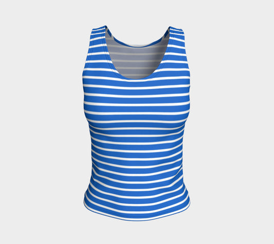 Striped Fitted Tank Top - White on Blue - SummerTies