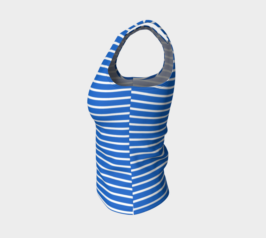 Striped Fitted Tank Top - White on Blue - SummerTies