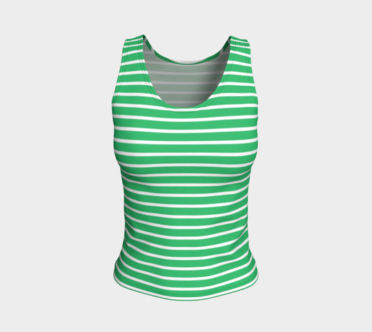 Striped Fitted Tank Top - White on Green - SummerTies