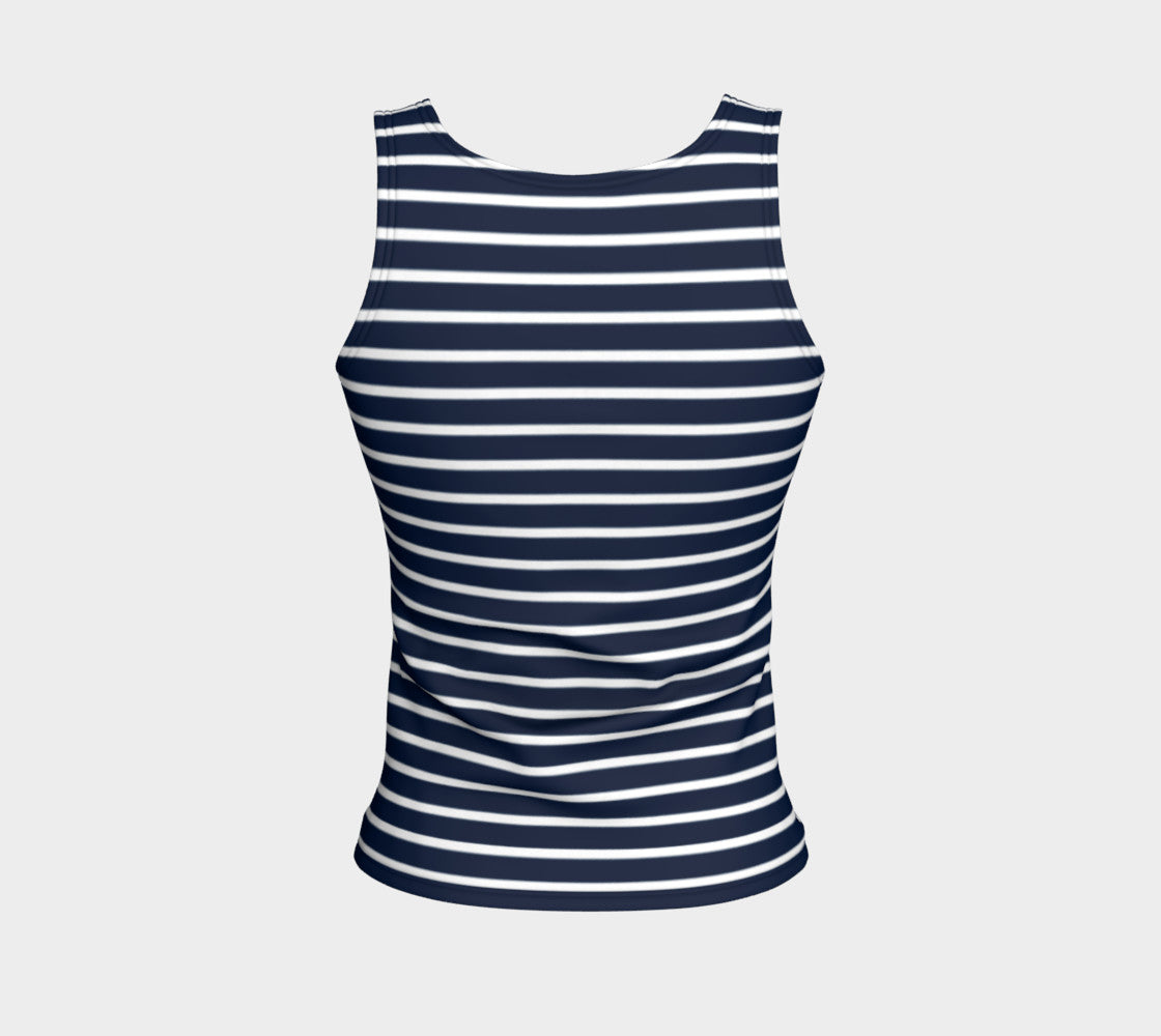 Striped Fitted Tank Top - White on Navy - SummerTies