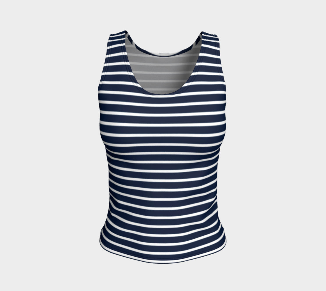 Striped Fitted Tank Top - White on Navy - SummerTies
