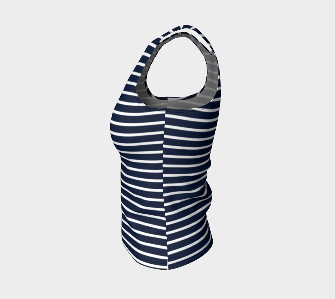 Striped Fitted Tank Top - White on Navy - SummerTies
