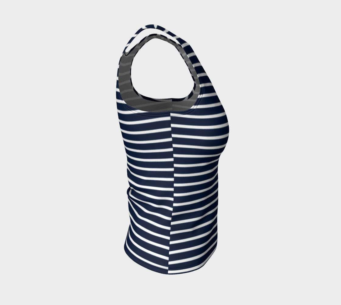 Striped Fitted Tank Top - White on Navy - SummerTies