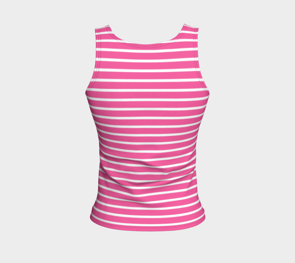 Striped Fitted Tank Top - White on Pink - SummerTies