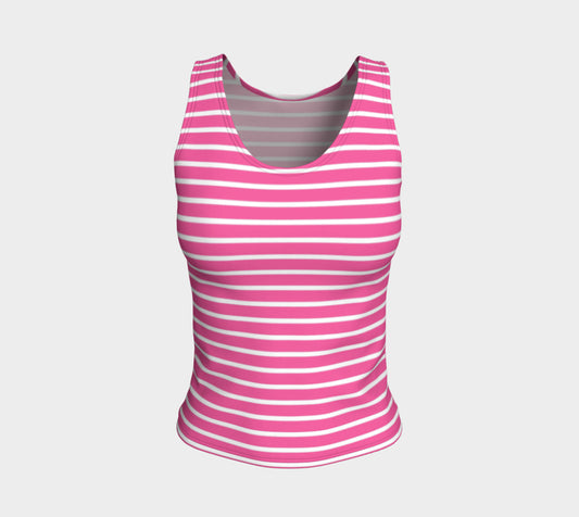 Striped Fitted Tank Top - White on Pink - SummerTies