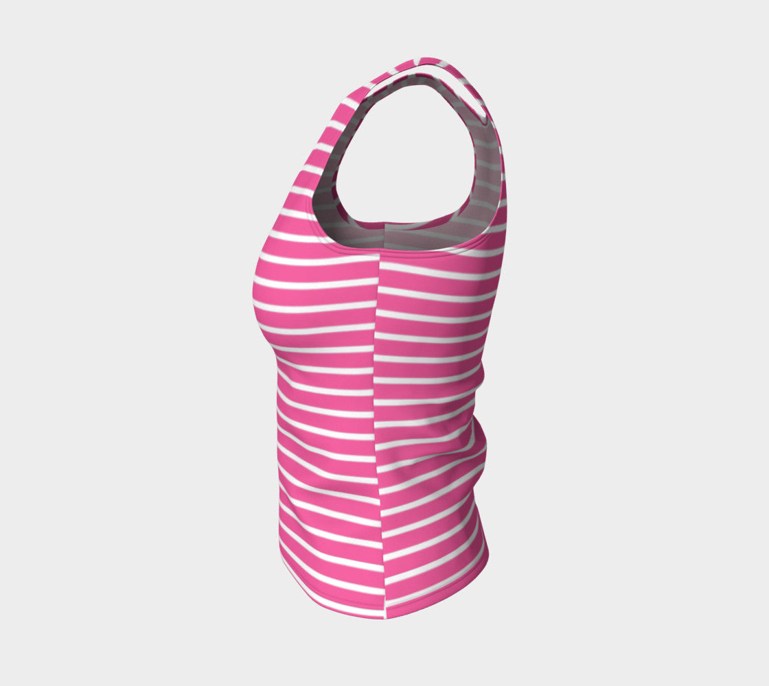 Striped Fitted Tank Top - White on Pink - SummerTies