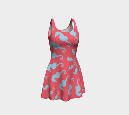 Seahorse Flare Dress - Coral Pink - SummerTies