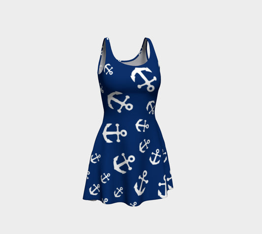 Anchor Pinwheel Flare Dress - Navy - SummerTies