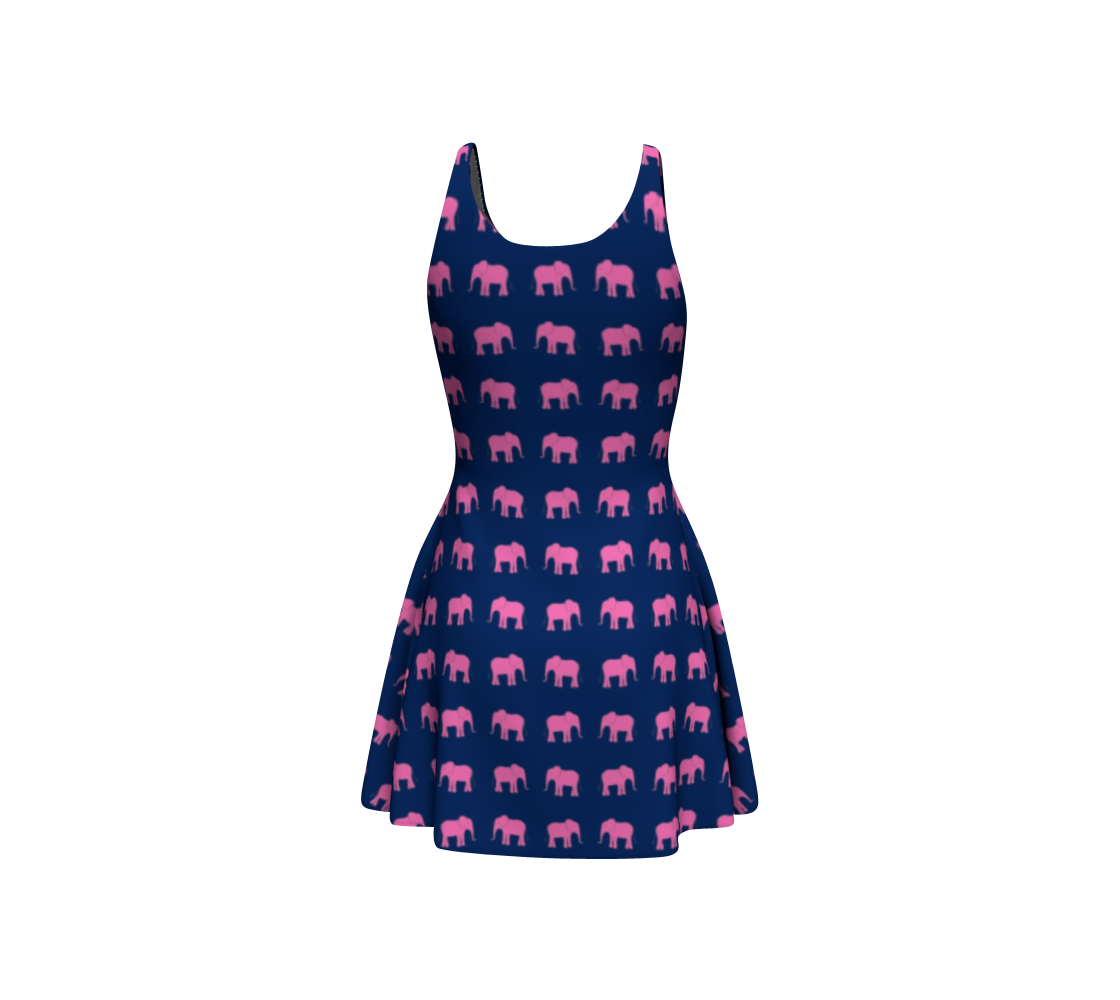 Elephant Flare Dress - Pink on Navy - SummerTies