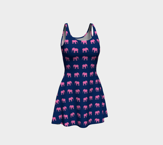 Elephant Flare Dress - Pink on Navy - SummerTies