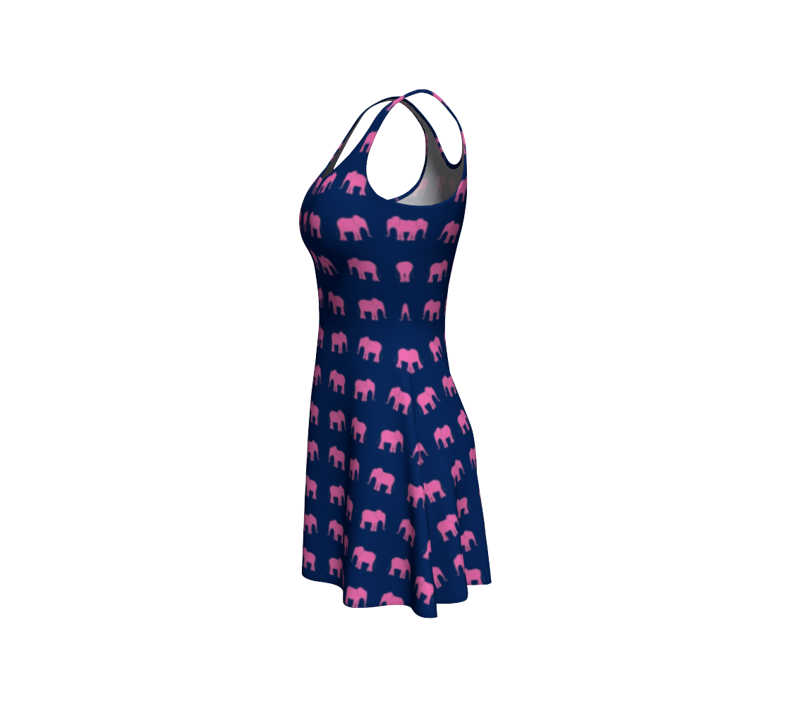 Elephant Flare Dress - Pink on Navy - SummerTies