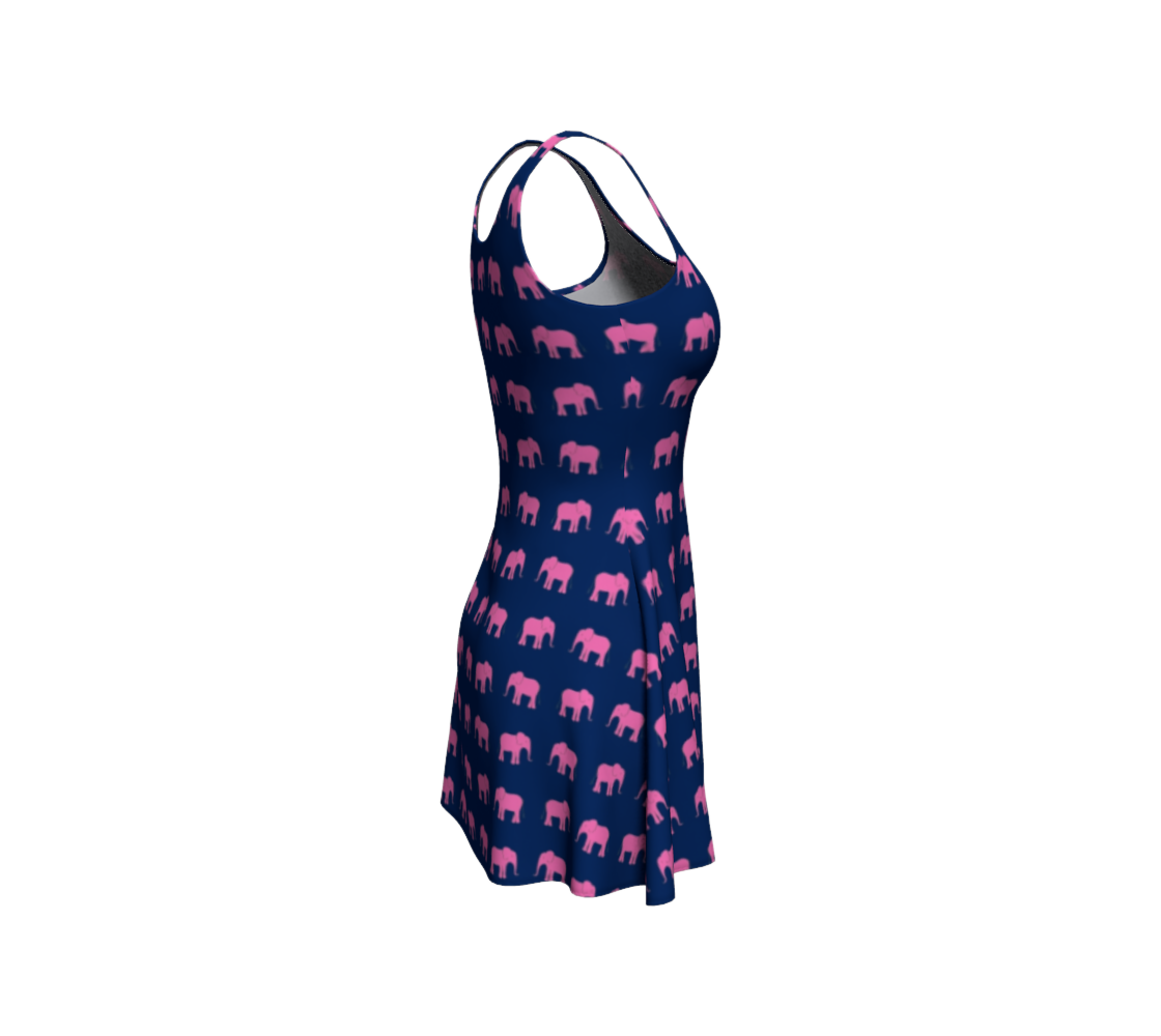 Elephant Flare Dress - Pink on Navy - SummerTies