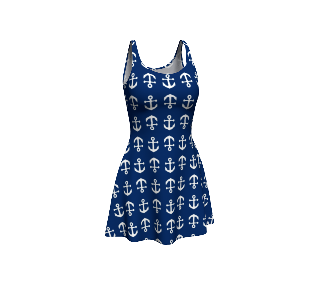 Anchor Toss Flare Dress - Navy - SummerTies