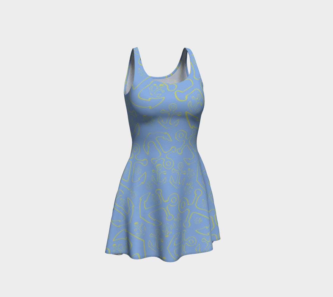 Anchor Dream Flare Dress - Light Blue - SummerTies