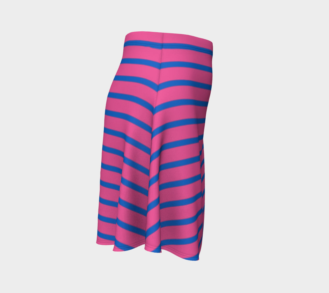 Striped Flare Skirt - Blue on Pink - SummerTies