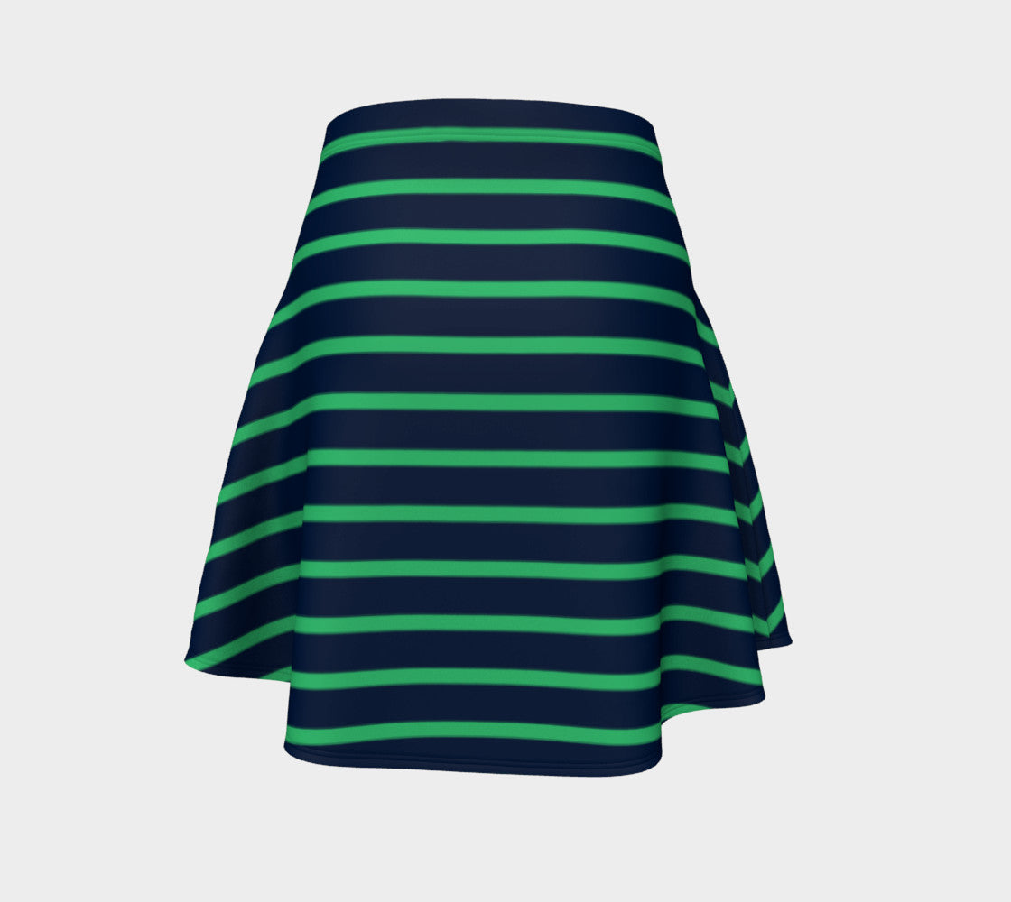 Striped Flare Skirt - Green on Navy - SummerTies