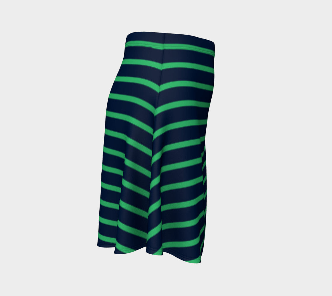 Striped Flare Skirt - Green on Navy - SummerTies