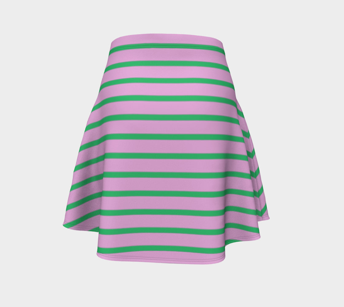 Striped Flare Skirt - Green on Light Pink - SummerTies