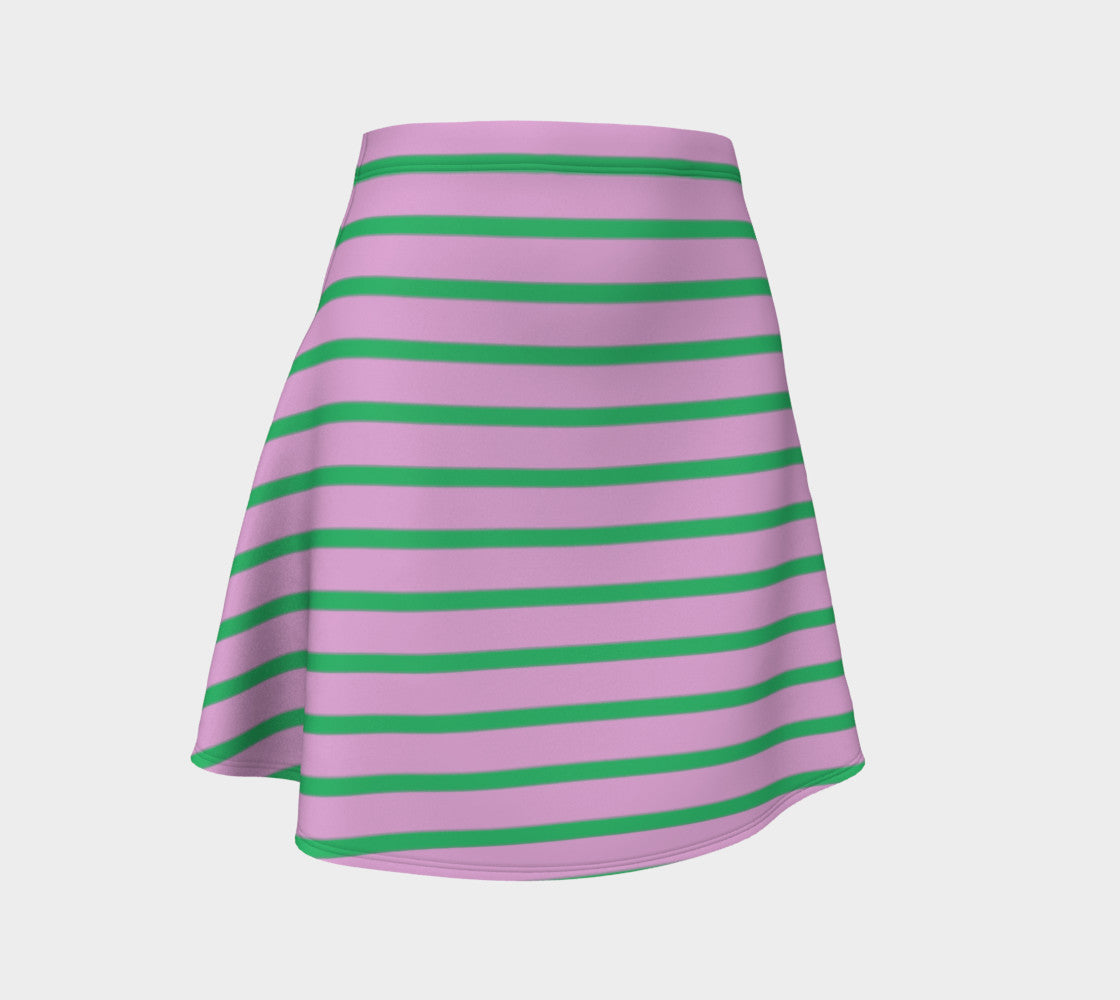 Striped Flare Skirt - Green on Light Pink - SummerTies