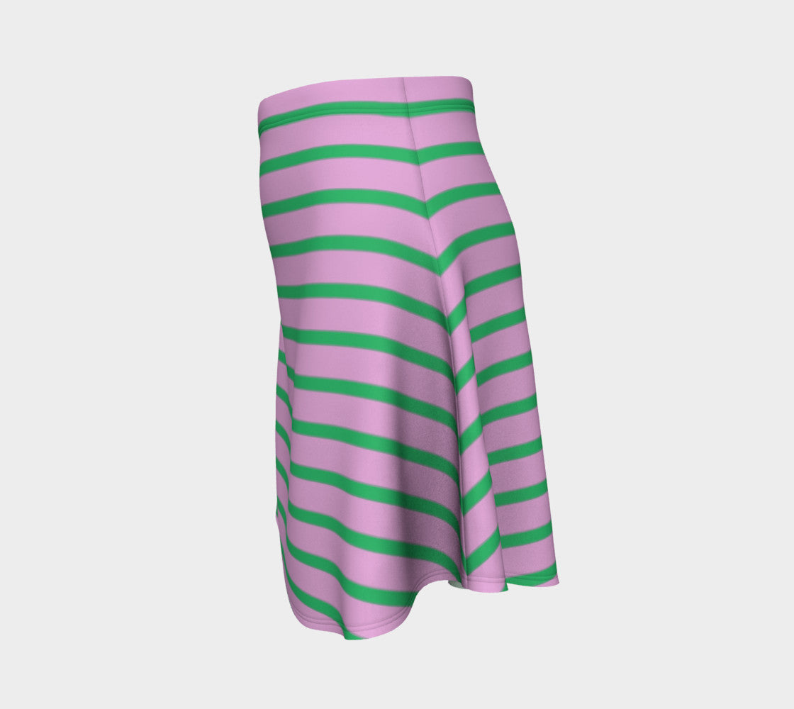 Striped Flare Skirt - Green on Light Pink - SummerTies