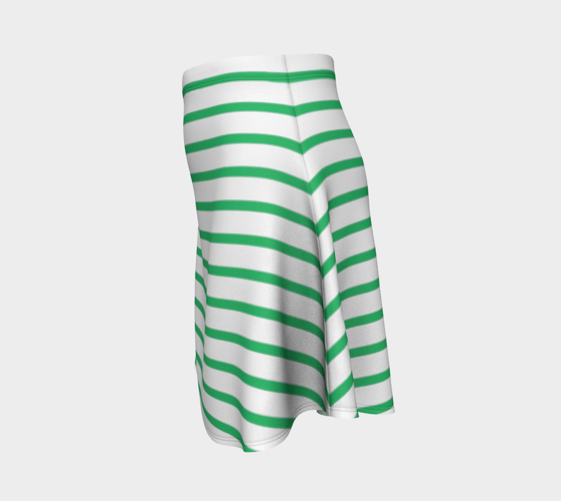 Striped Flare Skirt - Green on White - SummerTies