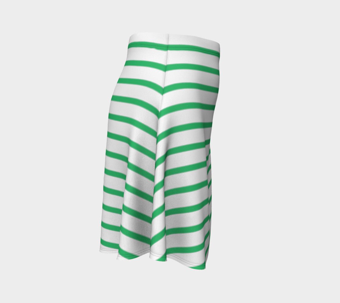 Striped Flare Skirt - Green on White - SummerTies