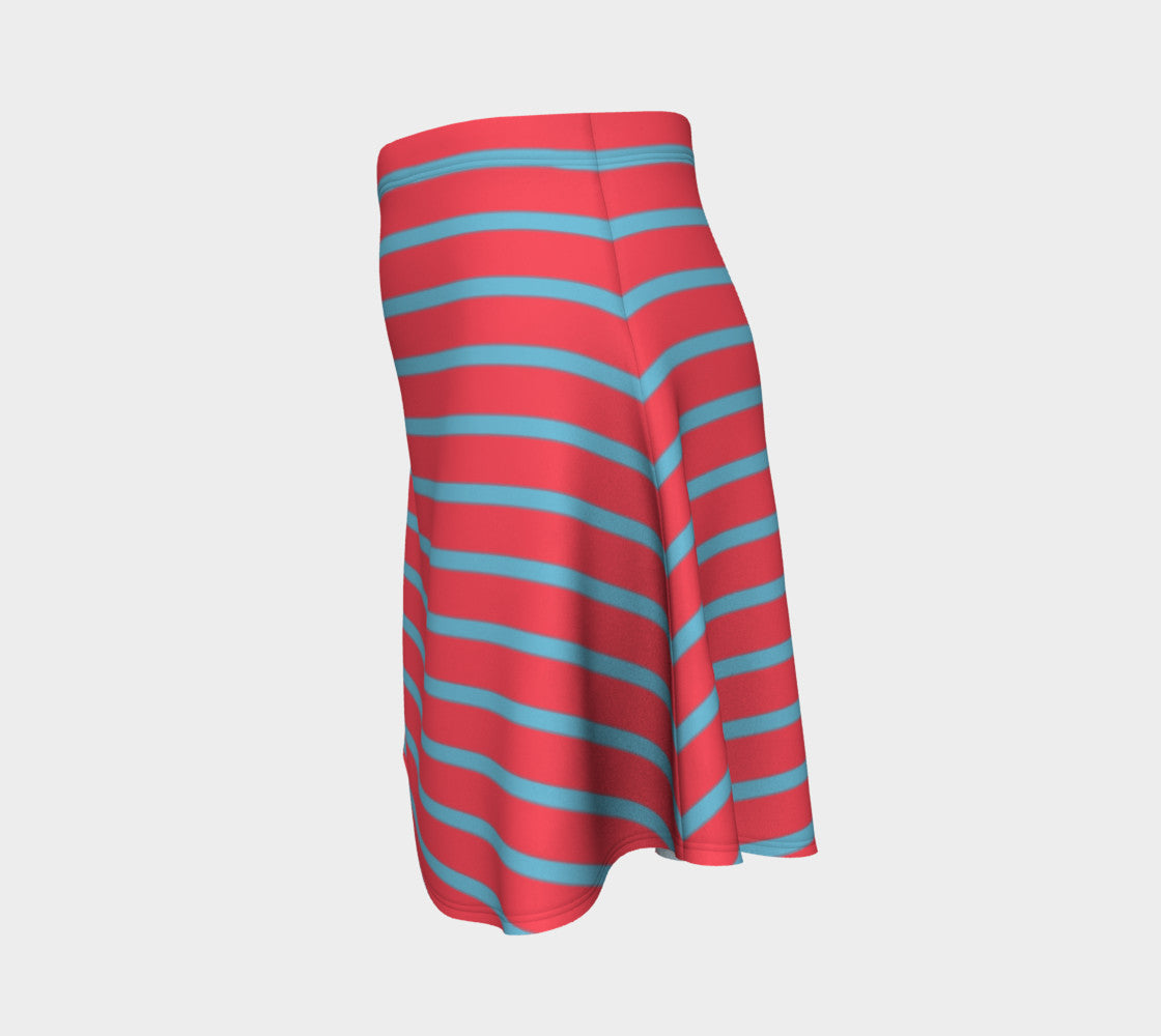 Striped Flare Skirt - Light Blue on Darker Coral - SummerTies