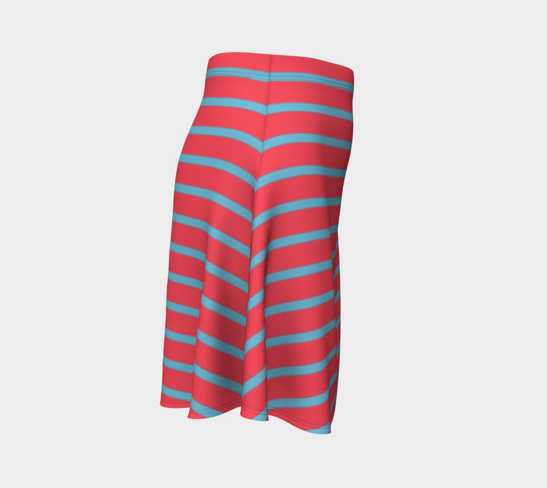 Striped Flare Skirt - Light Blue on Darker Coral - SummerTies
