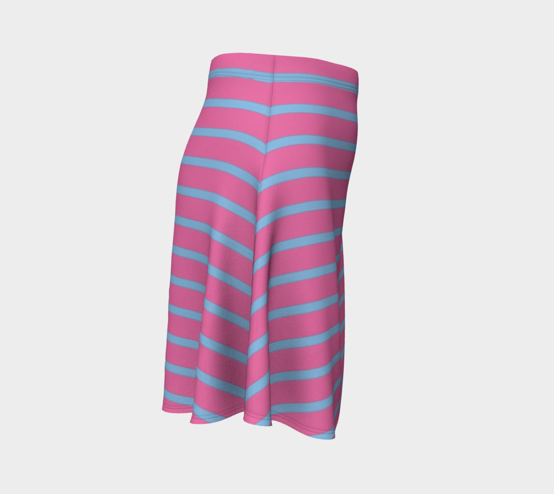 Striped Flare Skirt - Light Blue on Pink - SummerTies