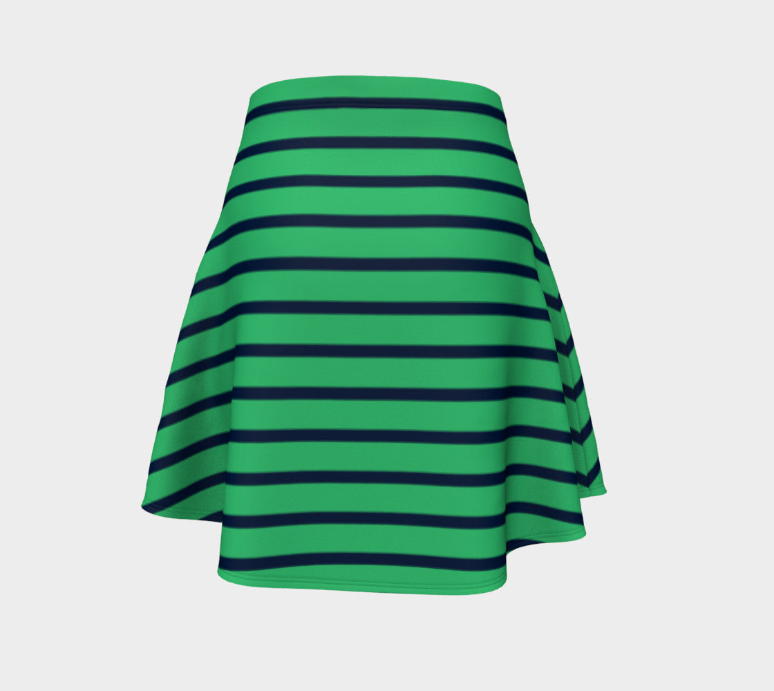 Striped Flare Skirt - Navy on Green - SummerTies