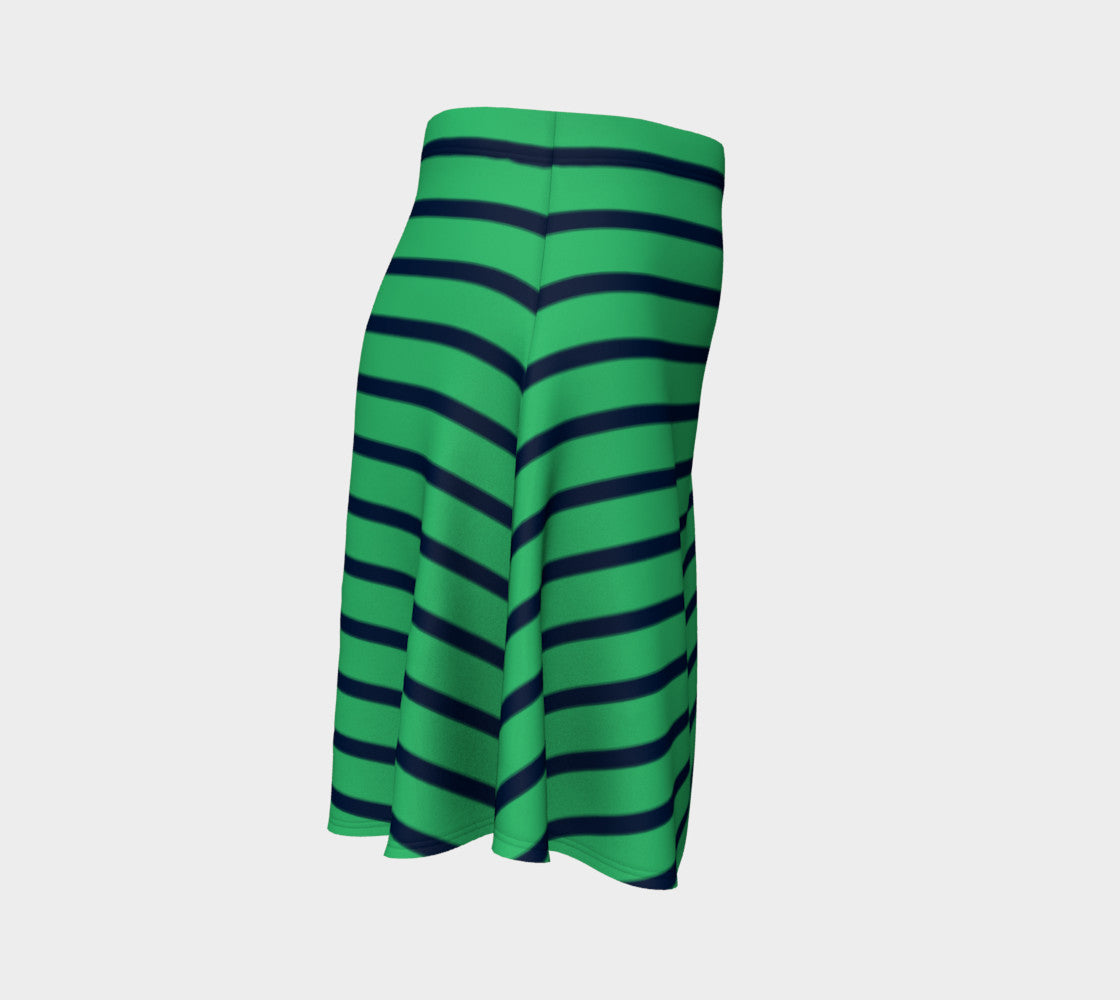 Striped Flare Skirt - Navy on Green - SummerTies