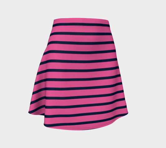 Striped Flare Skirt - Navy on Pink - SummerTies