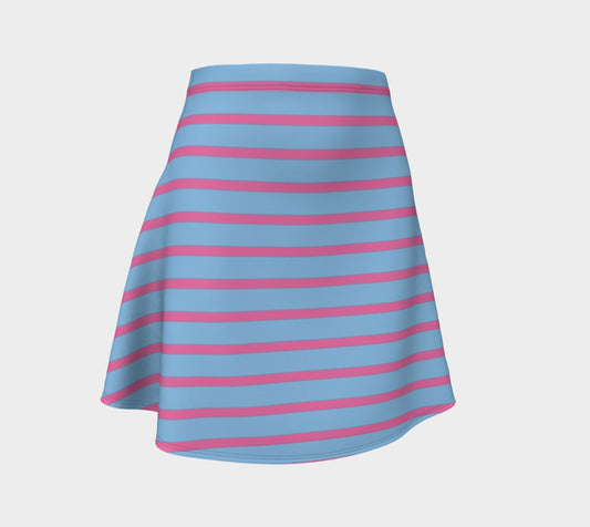 Striped Flare Skirt - Pink on Light Blue - SummerTies