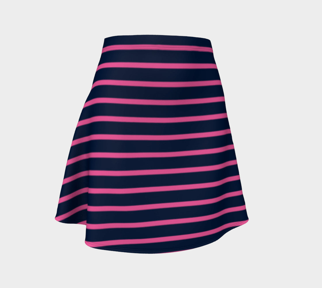 Striped Flare Skirt - Pink on Navy - SummerTies