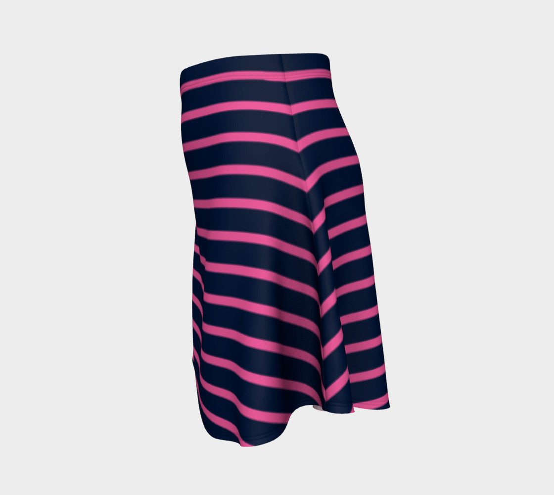 Striped Flare Skirt - Pink on Navy - SummerTies
