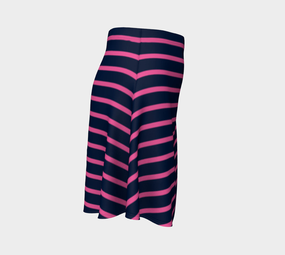 Striped Flare Skirt - Pink on Navy - SummerTies