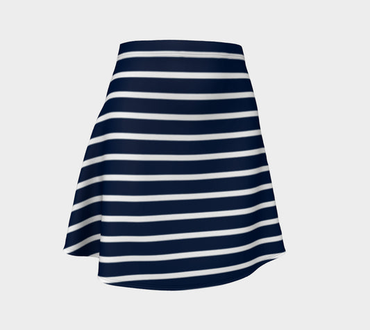 Striped Flare Skirt - White on Navy - SummerTies