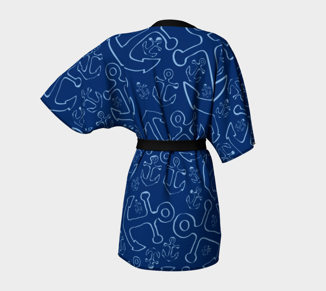 Anchor Dream Kimono Robe - Blue on Navy - SummerTies