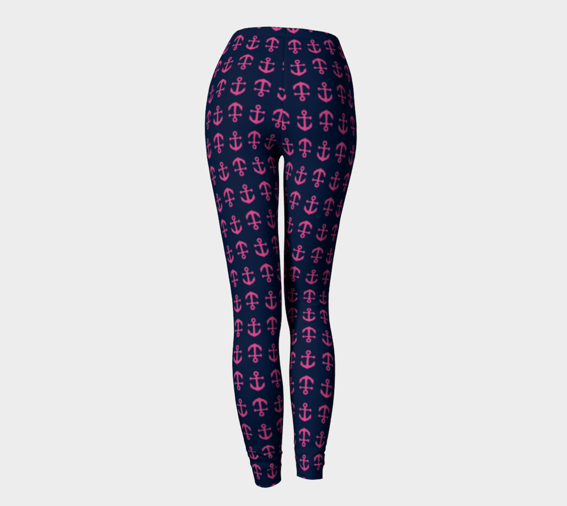 Anchor Toss Adult Leggings - Pink on Navy - SummerTies