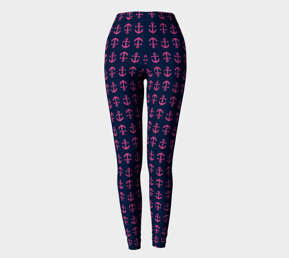 Anchor Toss Adult Leggings - Pink on Navy - SummerTies