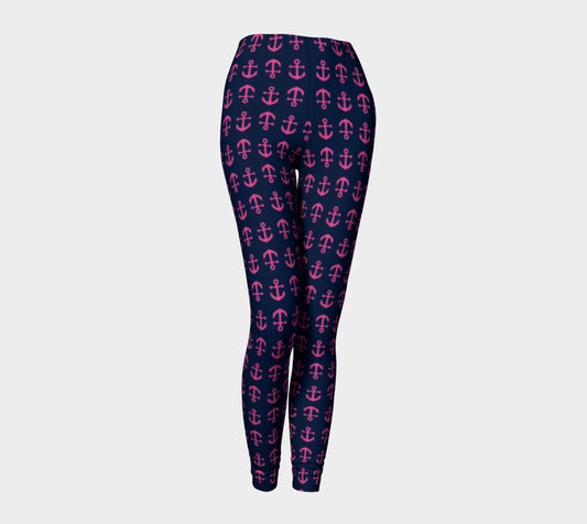 Anchor Toss Adult Leggings - Pink on Navy - SummerTies