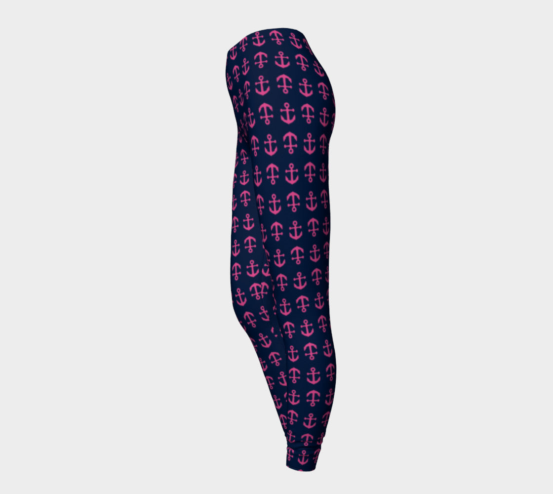 Anchor Toss Adult Leggings - Pink on Navy - SummerTies