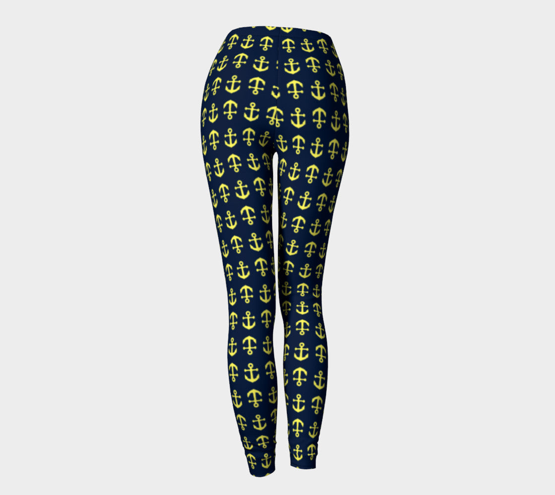 Anchor Toss Adult Leggings - Yellow on Navy - SummerTies