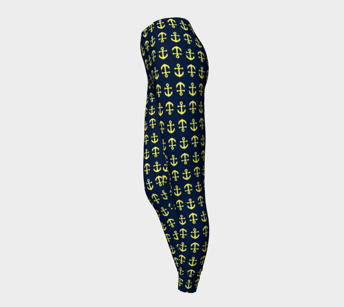 Anchor Toss Adult Leggings - Yellow on Navy - SummerTies