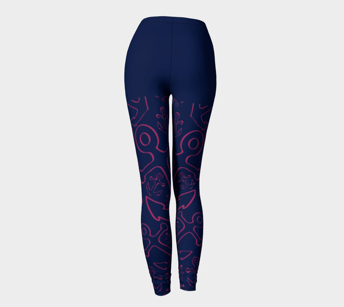 Anchor Dream Adult Leggings - Legs Only, Pink on Navy - SummerTies