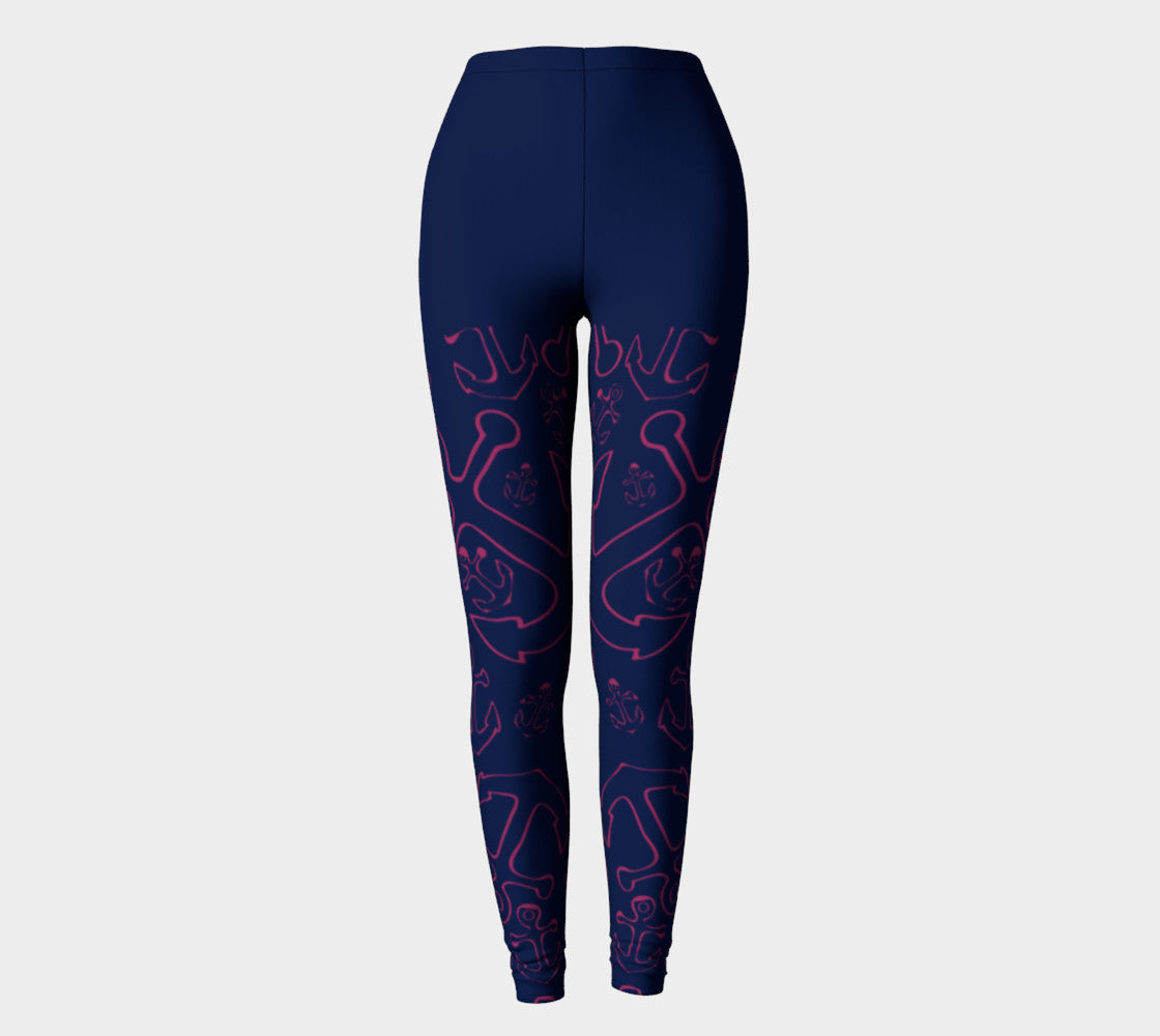 Anchor Dream Adult Leggings - Legs Only, Pink on Navy - SummerTies