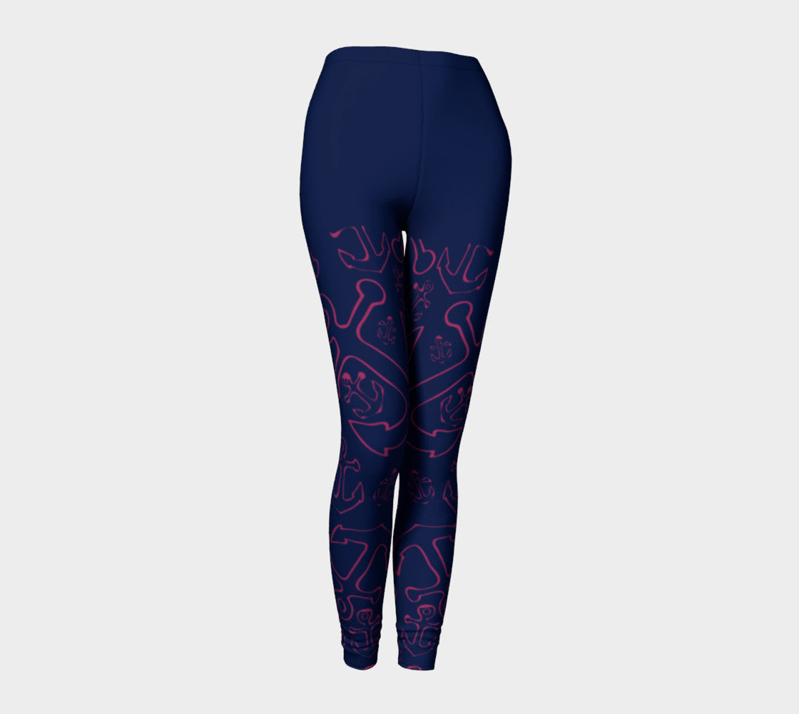 Anchor Dream Adult Leggings - Legs Only, Pink on Navy - SummerTies
