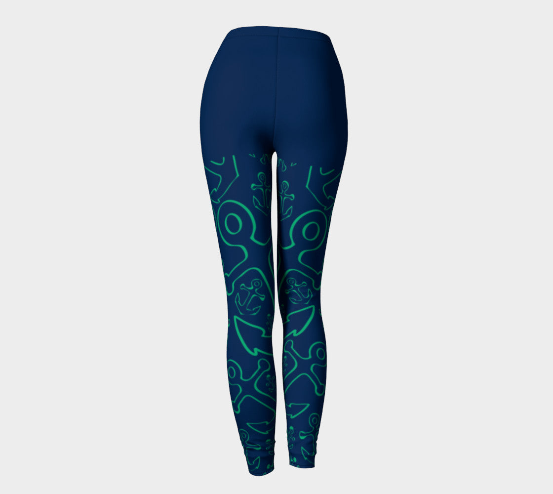 Anchor Dream Adult Leggings - Legs Only, Green on Navy - SummerTies