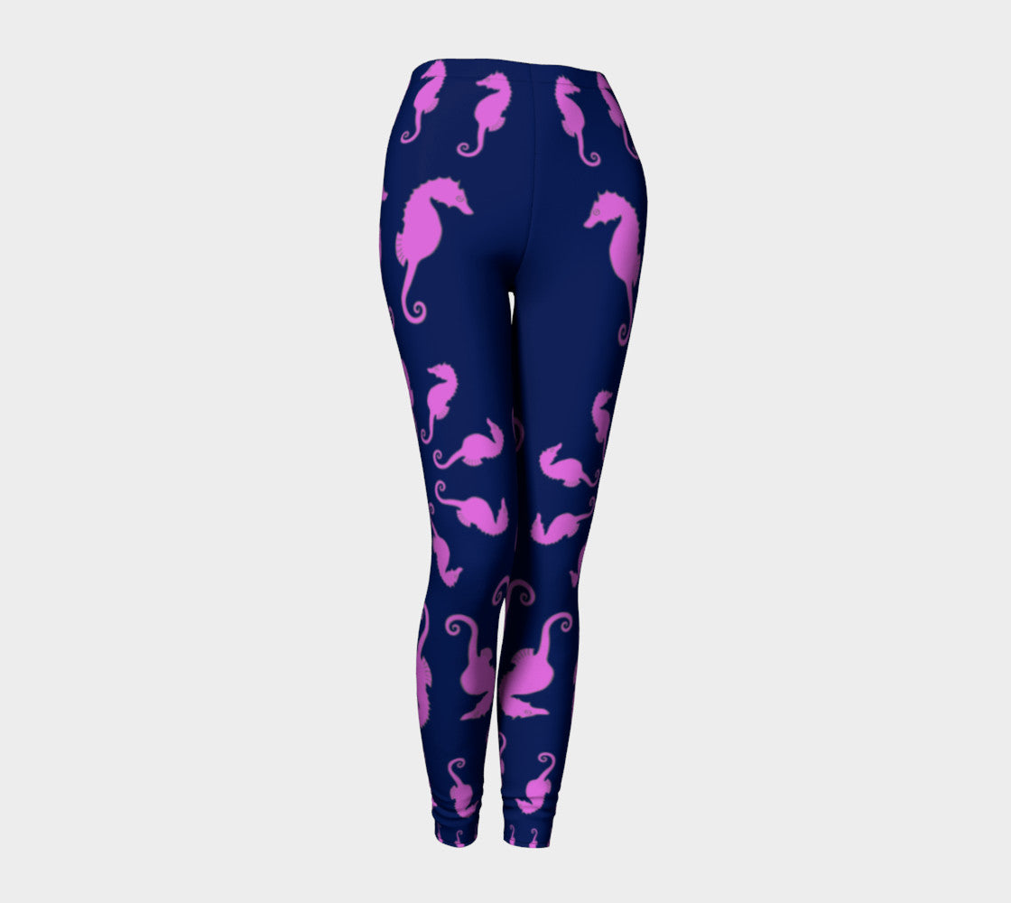 Seahorse Adult Leggings - Pink on Navy - SummerTies